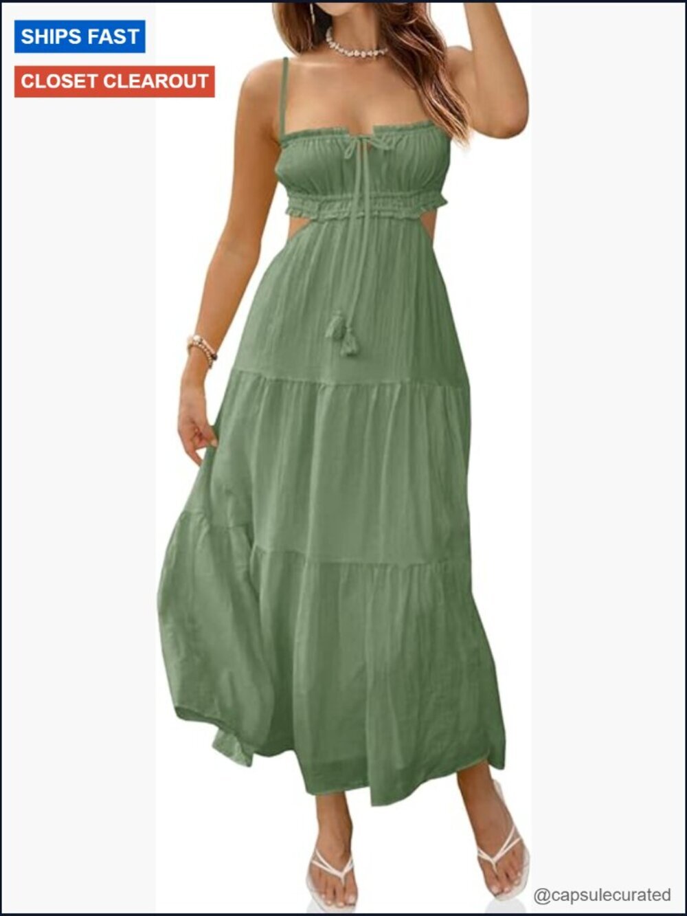 Spaghetti Strap Maxi Dress Sleeveless Side Cut Out Backless Flowy Long Dress